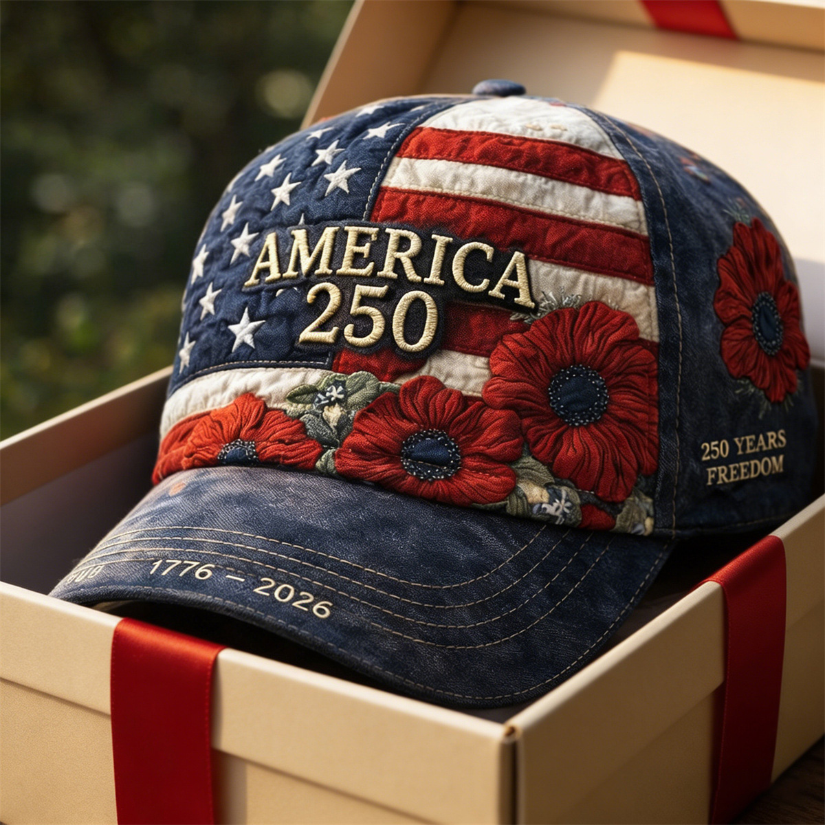 USA 250th Anniversary Vintage Patchwork Art Print Baseball Cap