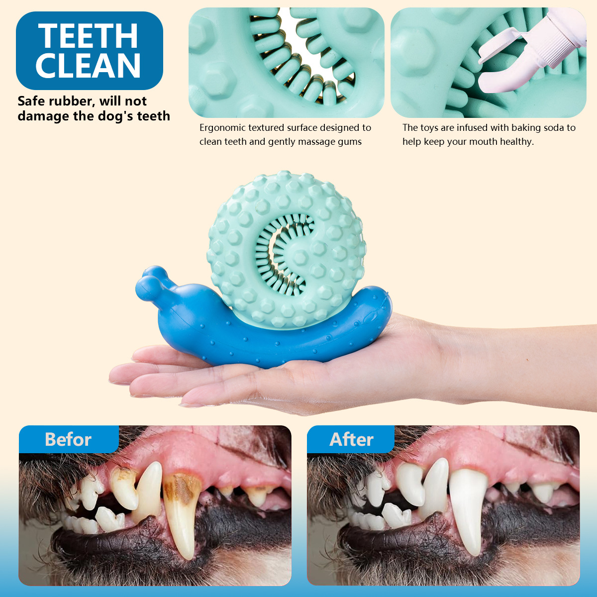 🐌✨Ultra-Durable Snail Chew Toy for Dogs | Natural Rubber Dental Care + Interactive Play!✨🐾