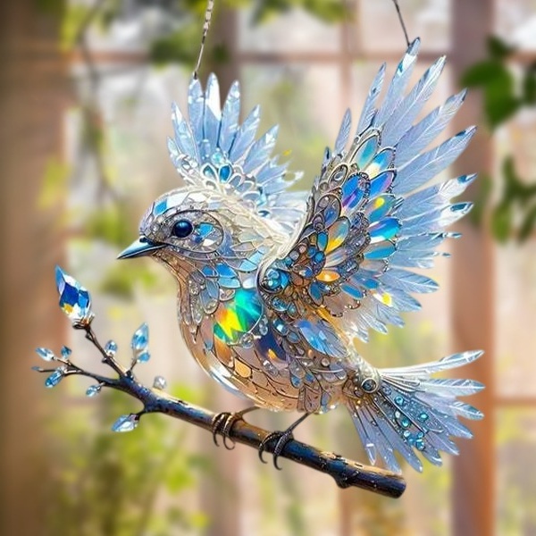 🐦✨Crystal Sky Spirit Bluebird Stained Art Ornament