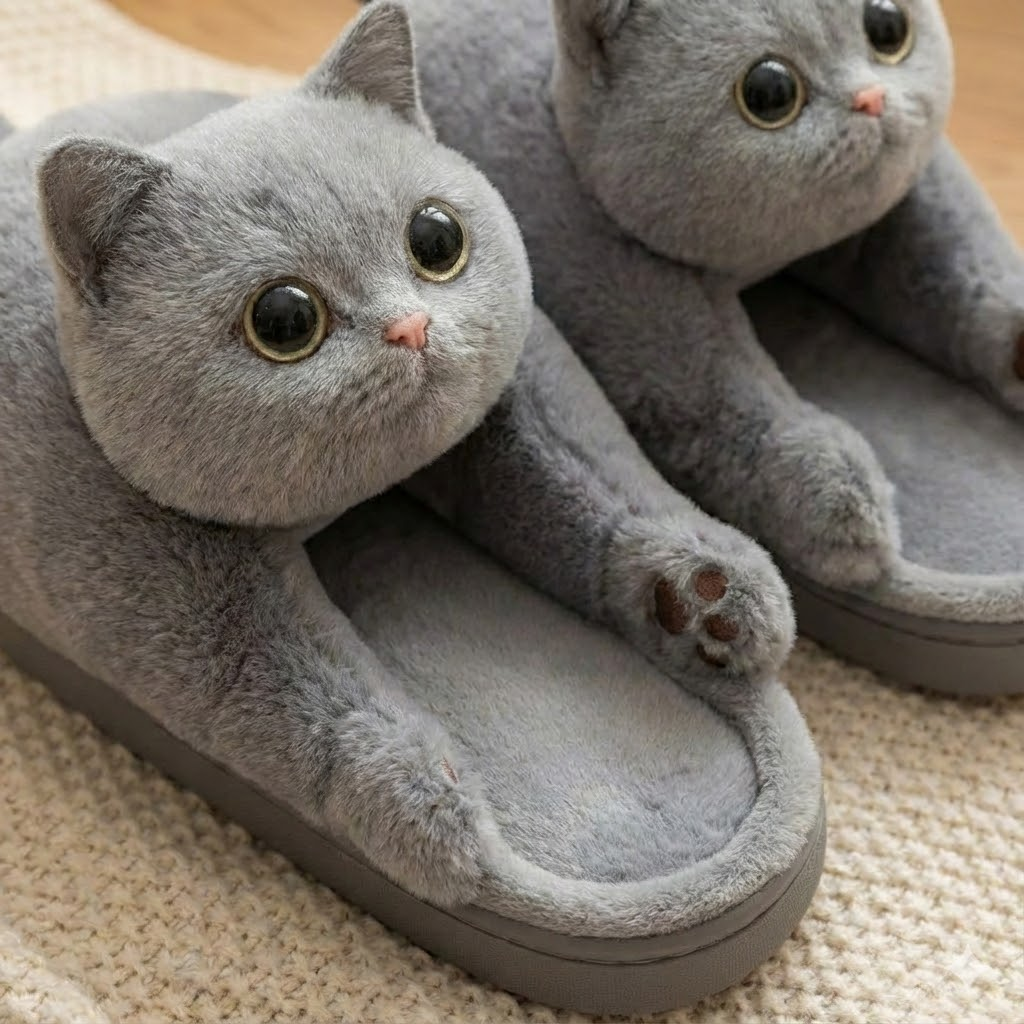 The "Big Stretch" Kitty Slides - Ultra Soft 3D Cat Slippers