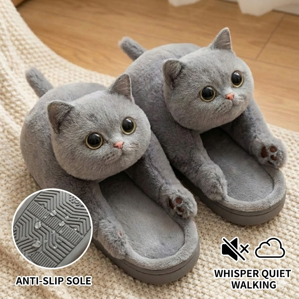 The "Big Stretch" Kitty Slides - Ultra Soft 3D Cat Slippers