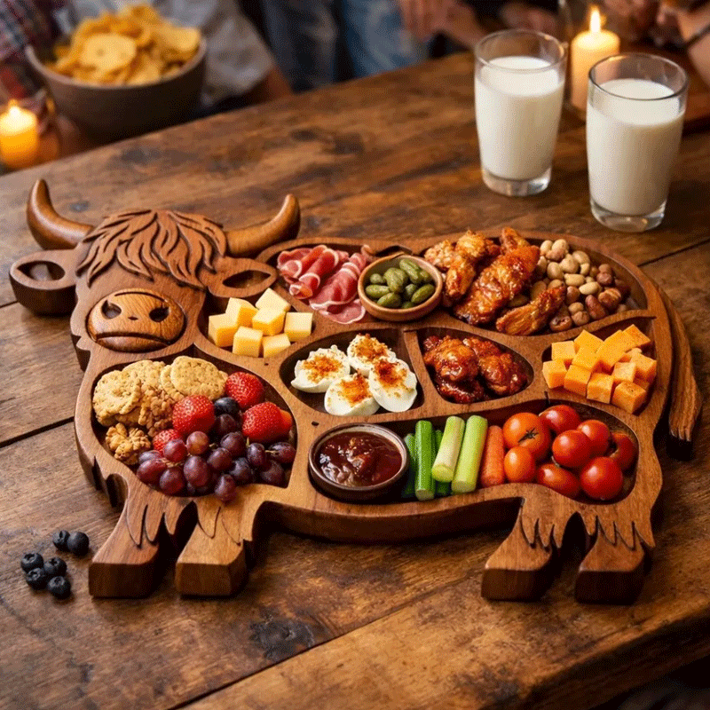 Highland Cow Wooden Charcuterie Board