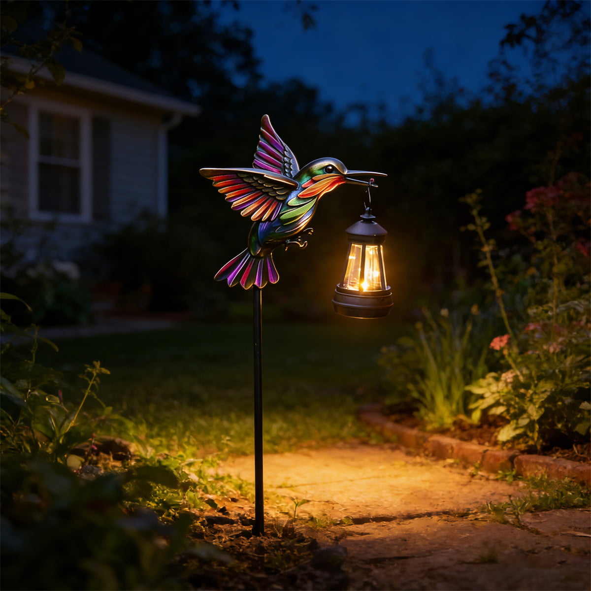 Rainbow Hummingbird Solar Garden Stake Light