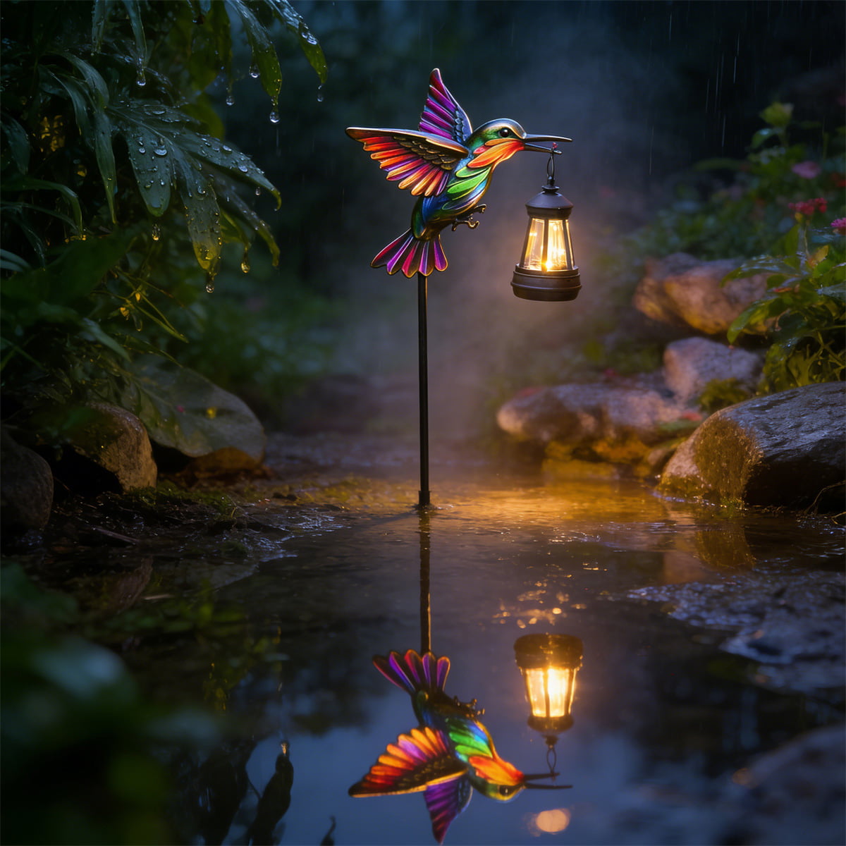 Rainbow Hummingbird Solar Garden Stake Light