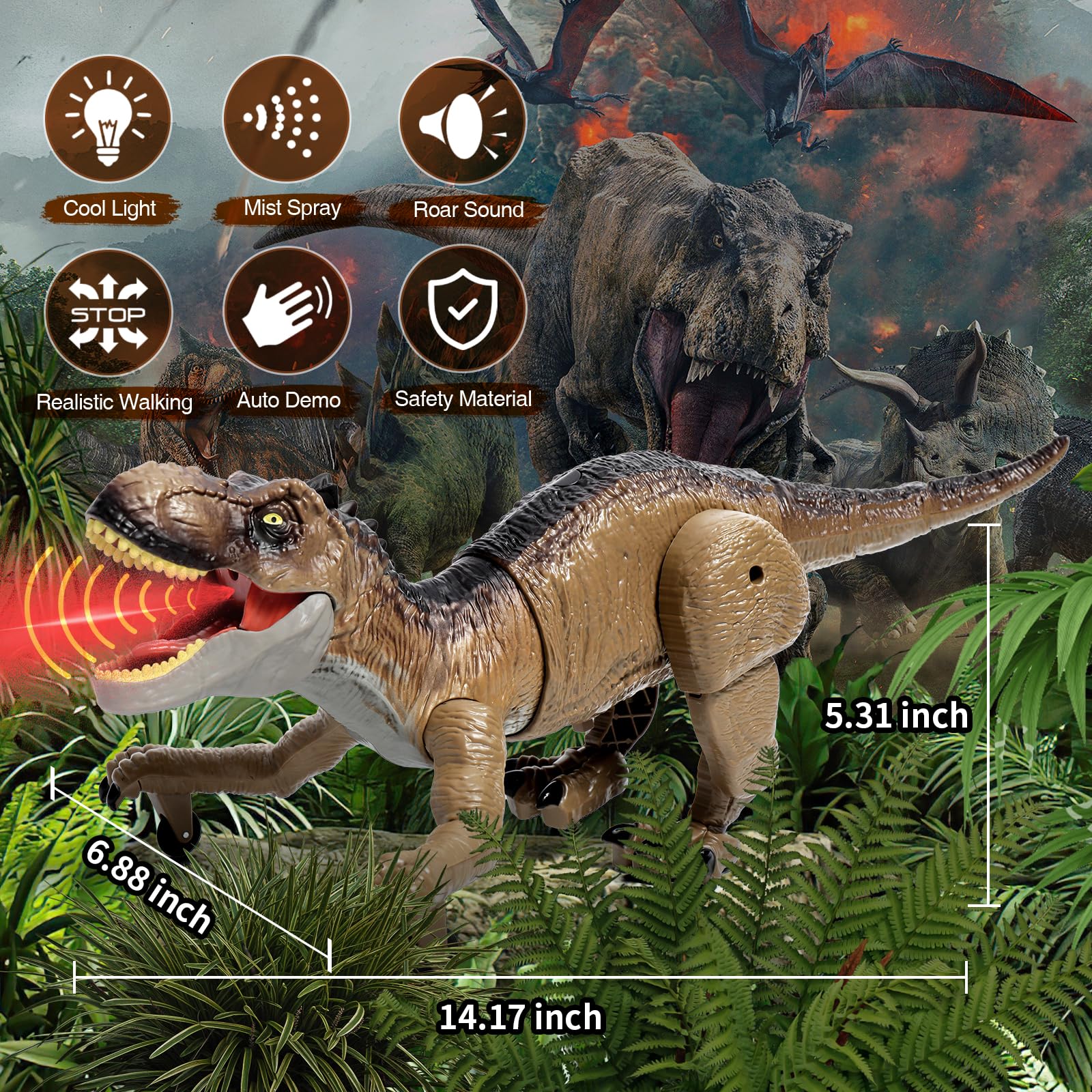 🦖Realistic Walking RC Robot Dinosaur with Spray & Light & Roar