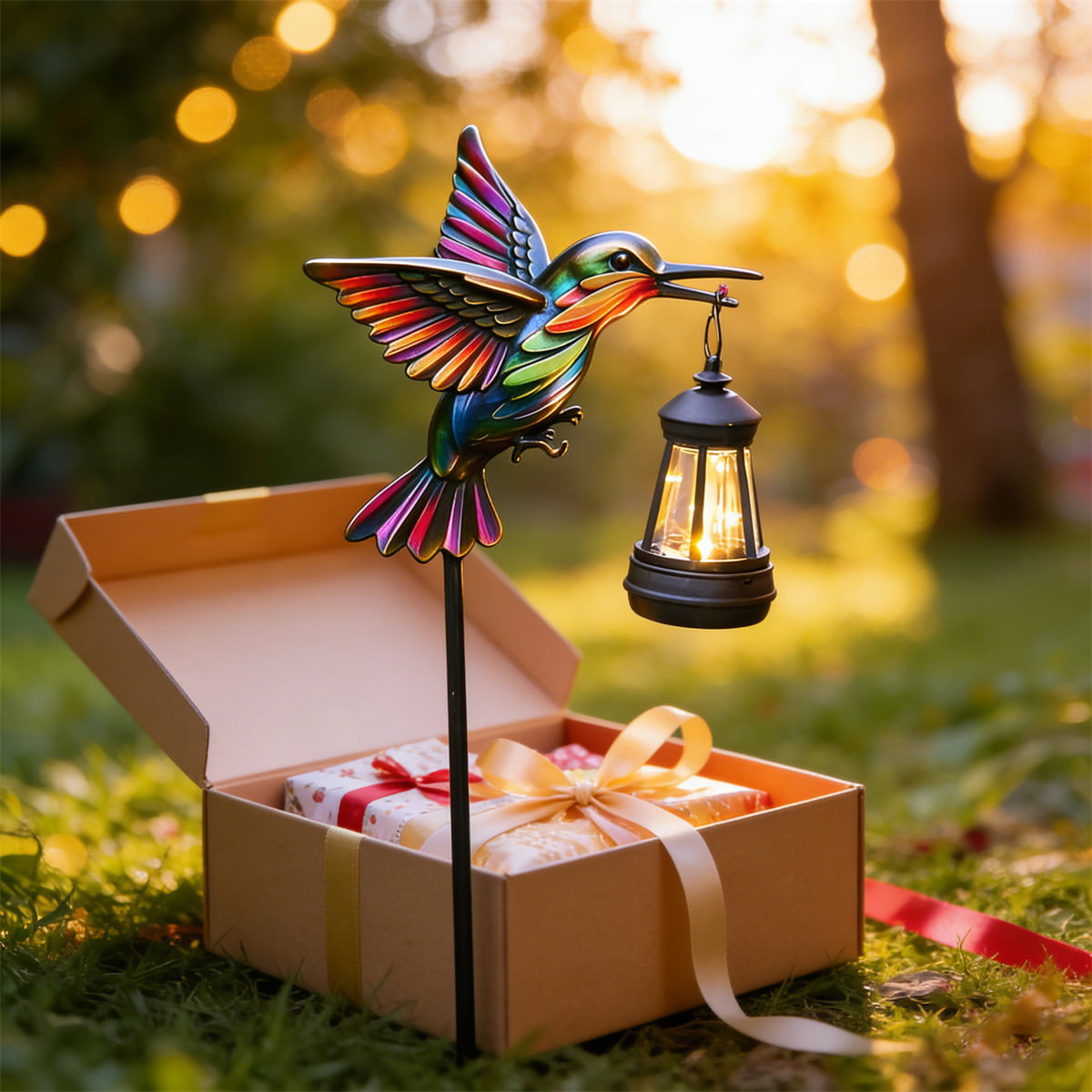 Rainbow Hummingbird Solar Garden Stake Light