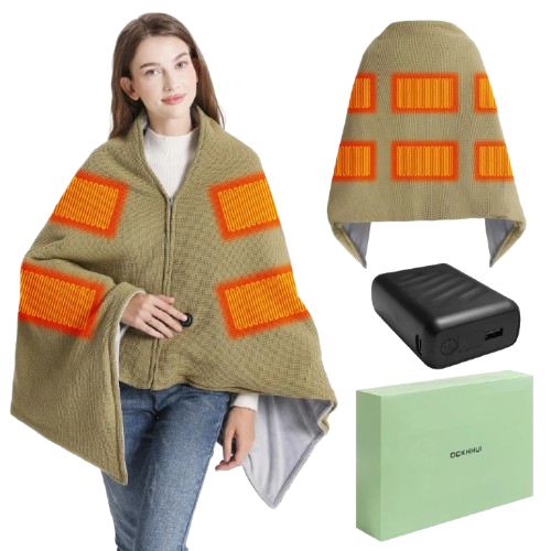 Portable Soft Zipper Electric Heated Blanket Shawl