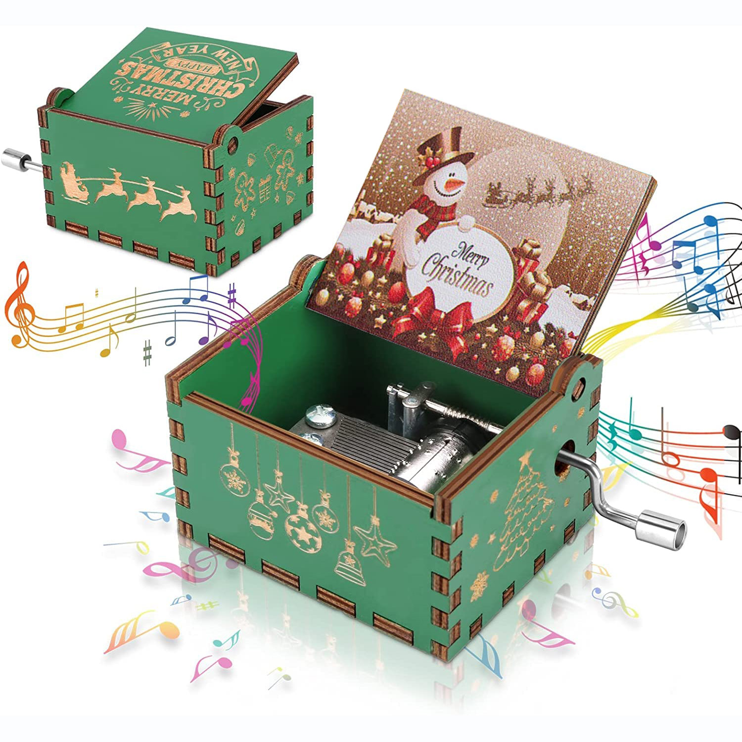 Wood Christmas Hand Crank Music Boxes