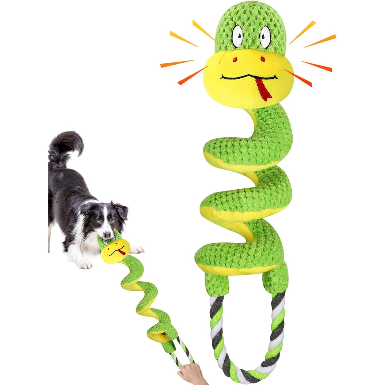 🐾Ultimate Chew-Proof Rope Toy with Squeaker & Crinkle Paper | Spiral Design Protects Teeth + Anxiety Relief for Tough Chewers 💖