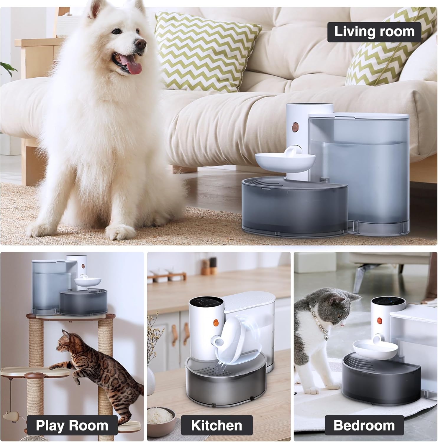 3.5L/118OZ Large Capacity Wireless Smart Pet Water Fountain Filterless
