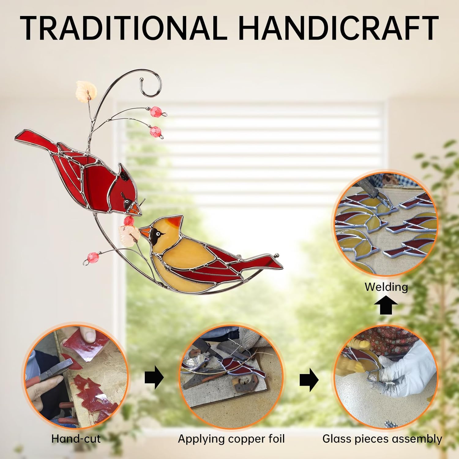 Pair of Cardinal bird stained ornament