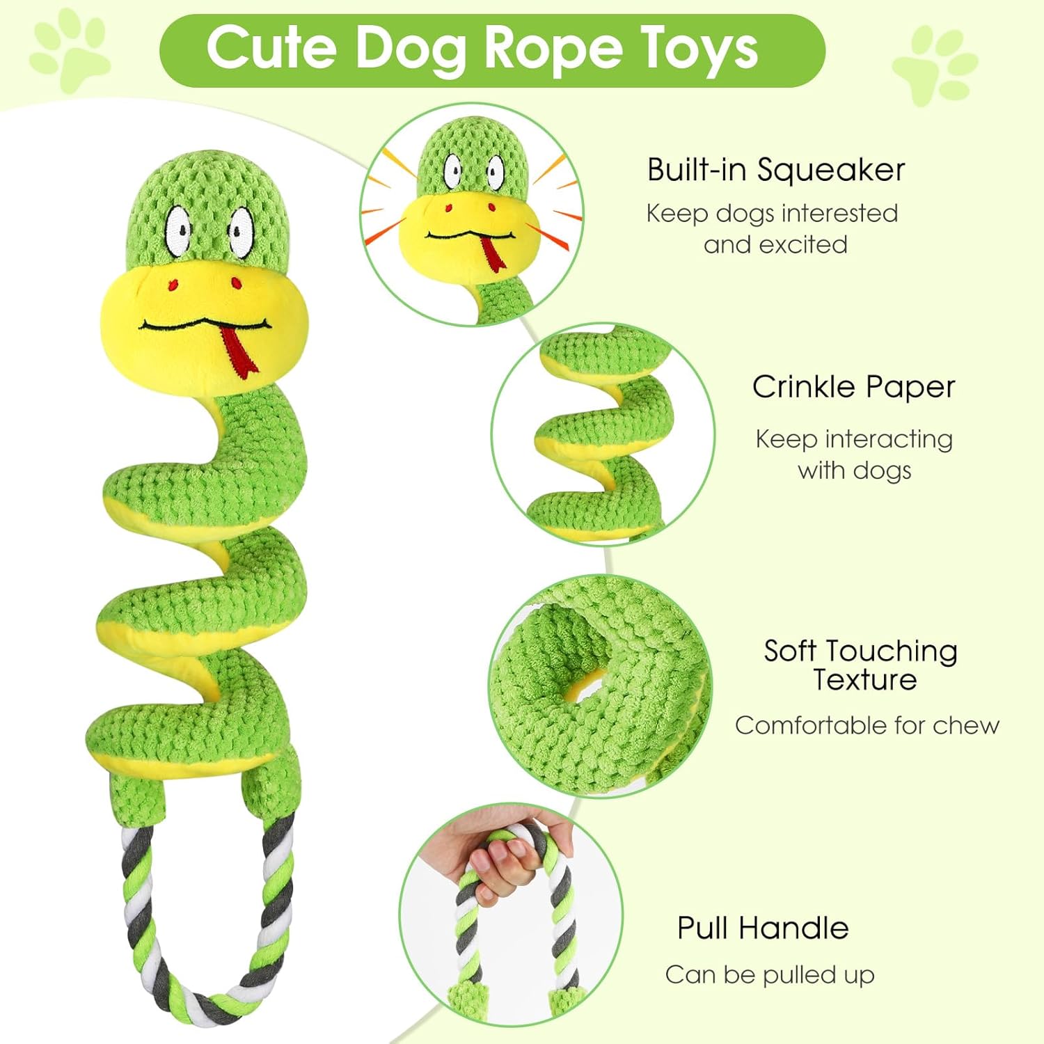 🐾Ultimate Chew-Proof Rope Toy with Squeaker & Crinkle Paper | Spiral Design Protects Teeth + Anxiety Relief for Tough Chewers 💖
