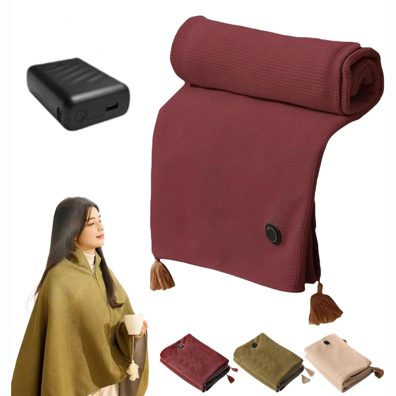 Portable Soft Zipper Electric Heated Blanket Shawl