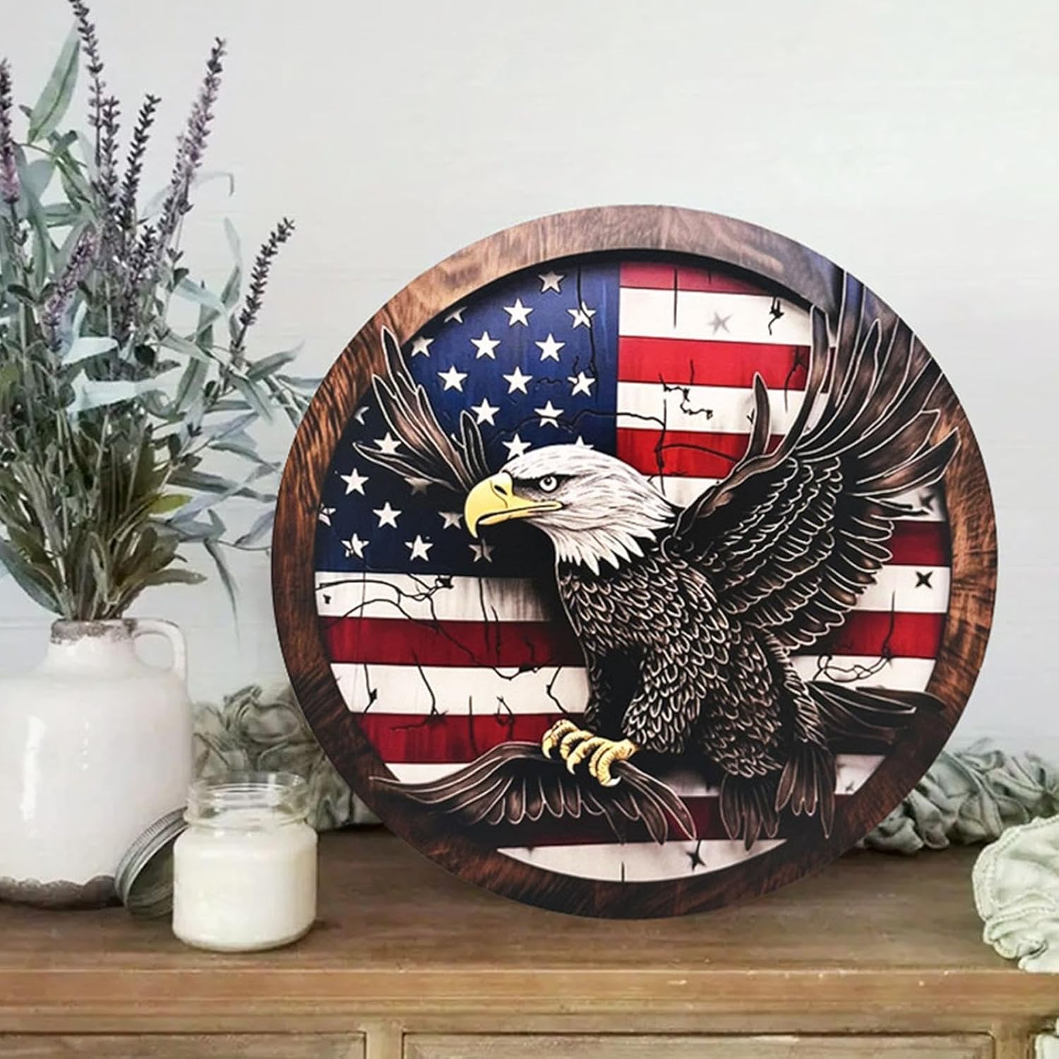 Patriotic Eagle Welcome Decorative Wooden Door Sign