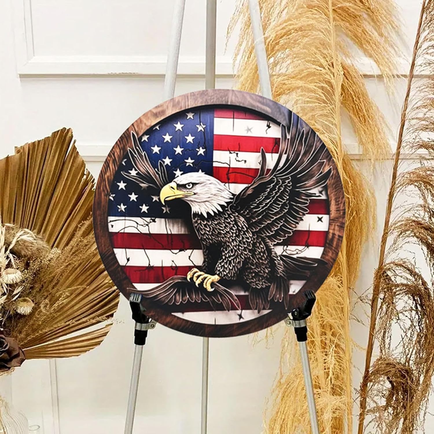 Patriotic Eagle Welcome Decorative Wooden Door Sign