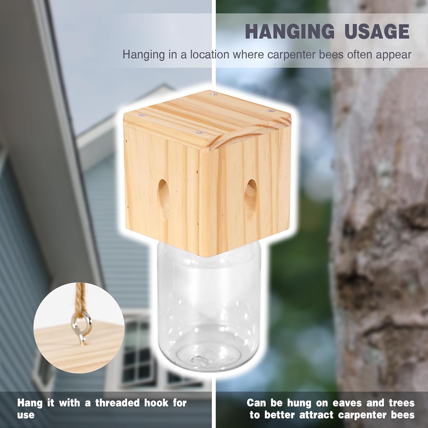 Natural Hanging Wood Bee Trap