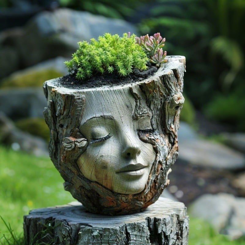 🔥Hand-carved 3D Sleeping Wood Elf Art Planter