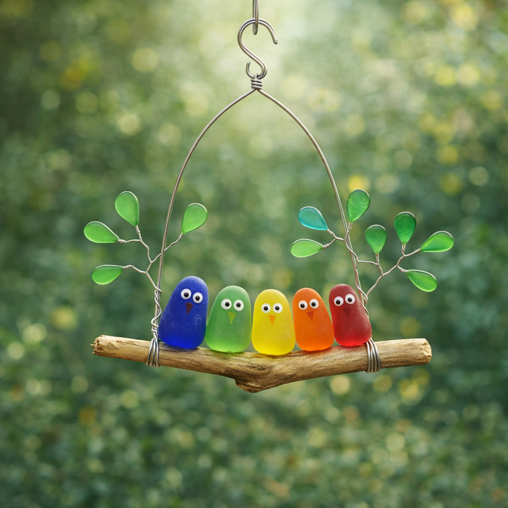 🌈 Sea Glass Birds Hanging Ornament