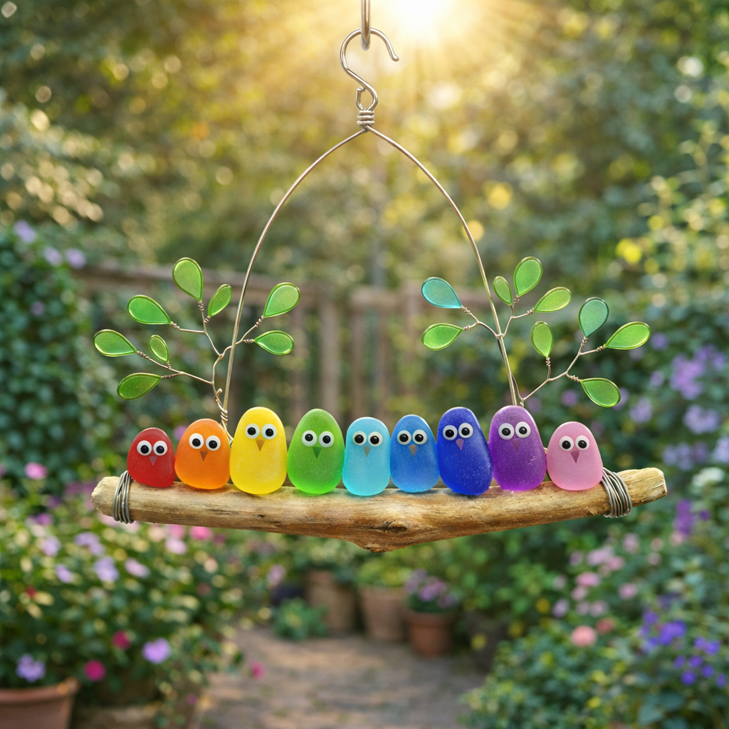🌈 Sea Glass Birds Hanging Ornament