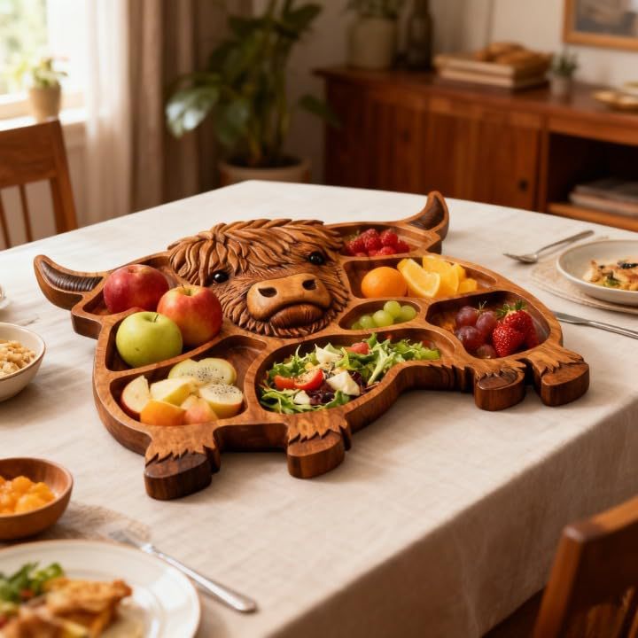 Highland Cow Wooden Charcuterie Board