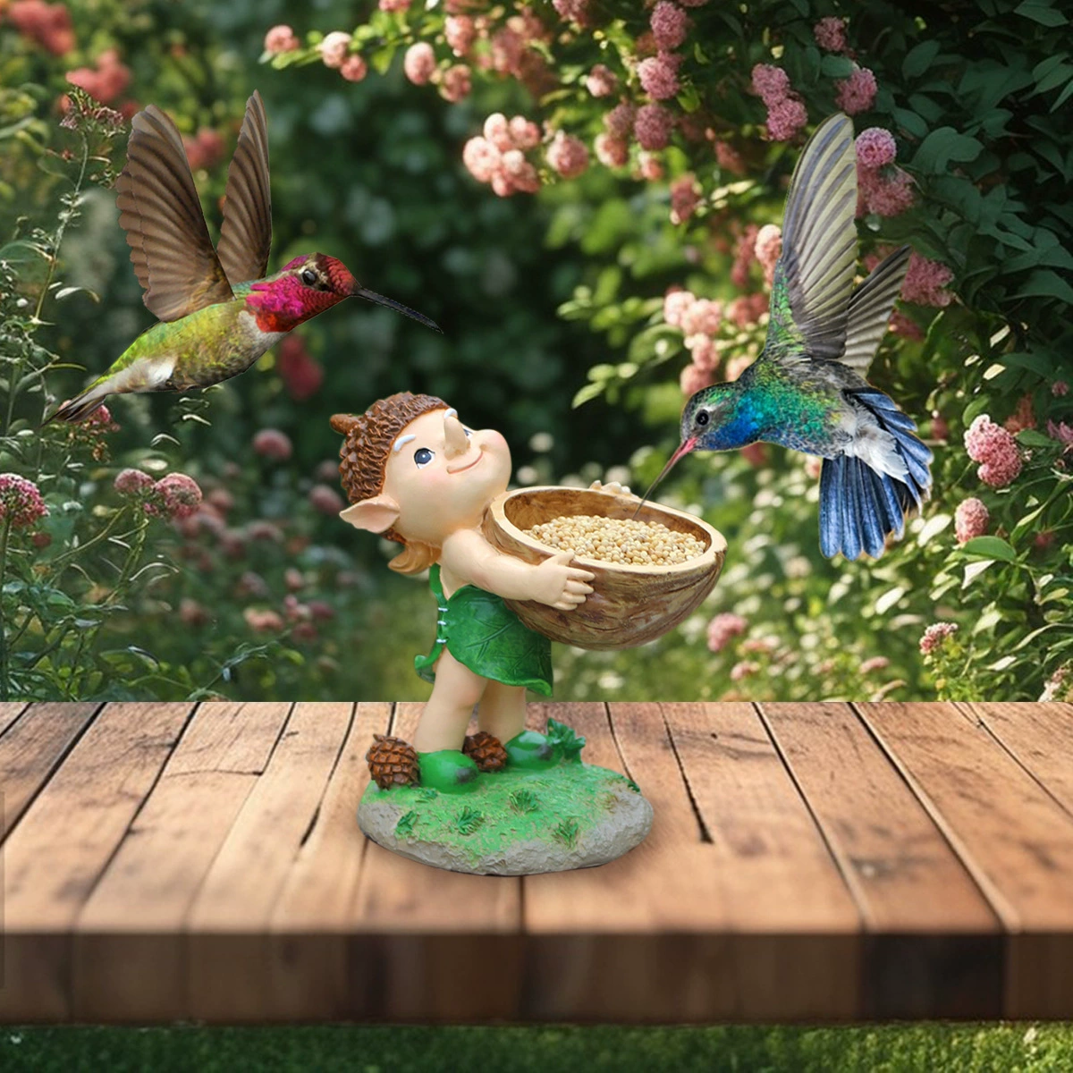 Elf Hand Held Walnut Bird Bath Bowl Bird Feeder