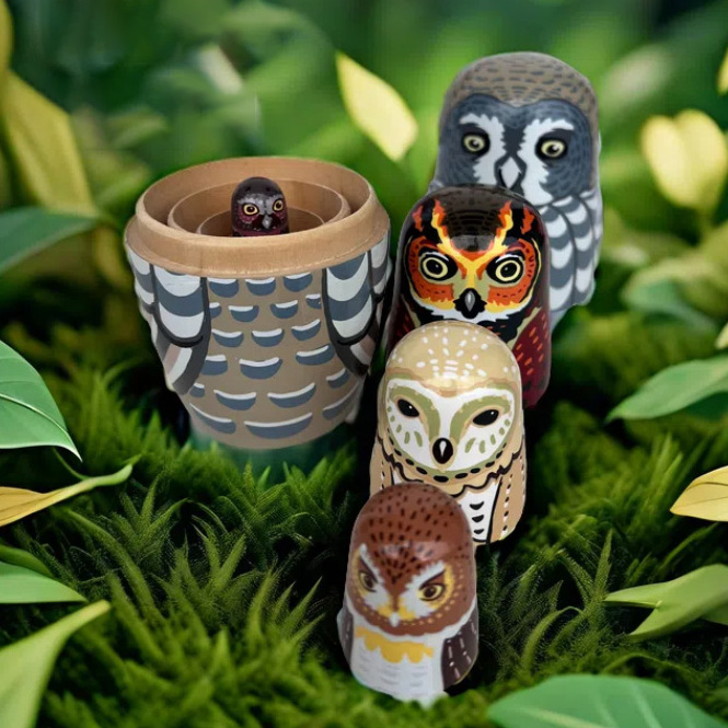 🎁Handmade Wooden Owl Nesting Doll Set/Easter Gift