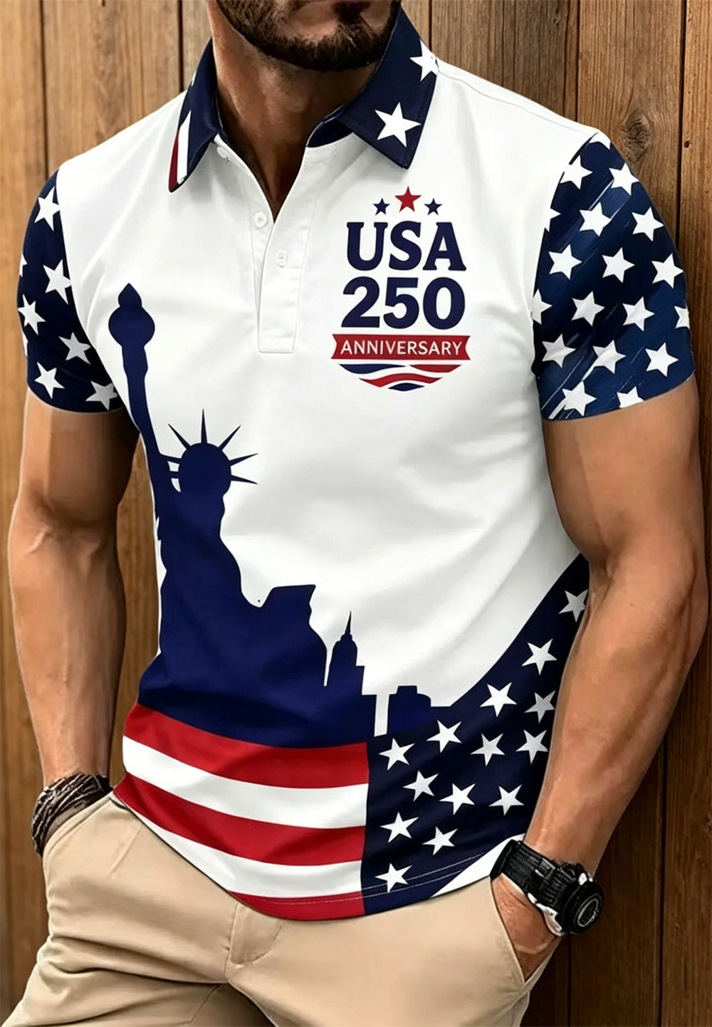 Men's American 250th Anniversary Print Casual Polo Shirt