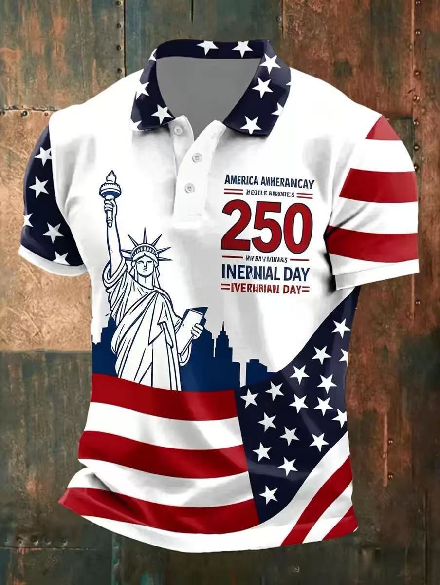 Men's American 250th Anniversary Print Casual Polo Shirt