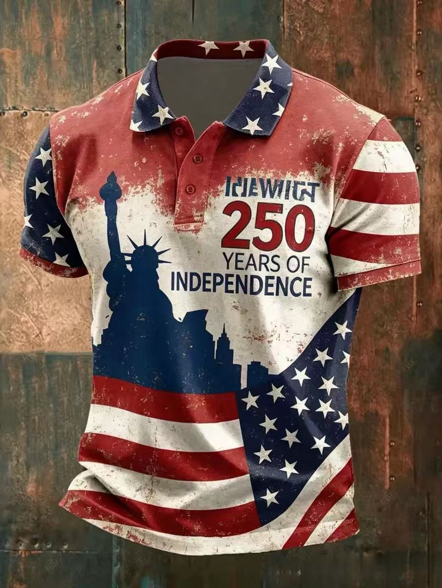 Men's American 250th Anniversary Print Casual Polo Shirt