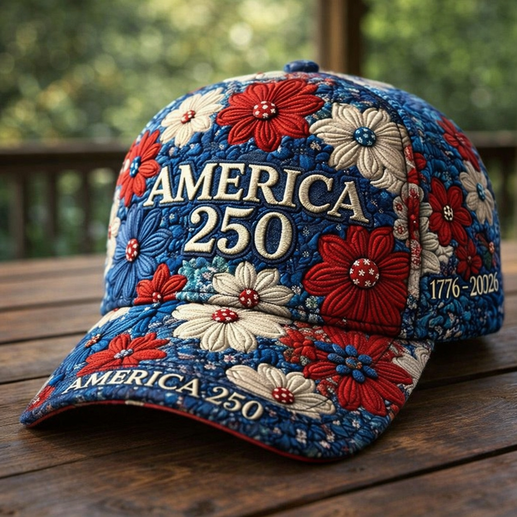 USA 250th Anniversary Vintage Patchwork Art Print Baseball Cap