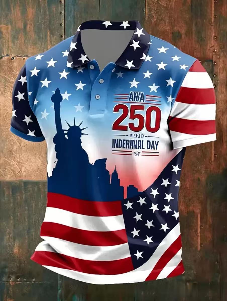 Men's American 250th Anniversary Print Casual Polo Shirt