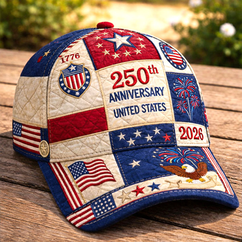 USA 250th Anniversary Vintage Patchwork Art Print Baseball Cap