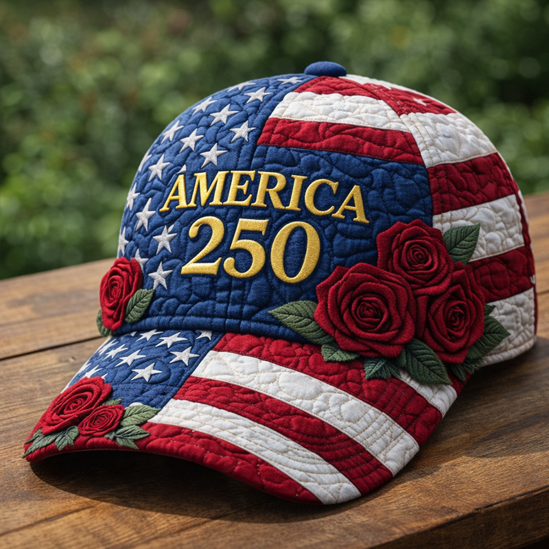USA 250th Anniversary Vintage Patchwork Art Print Baseball Cap