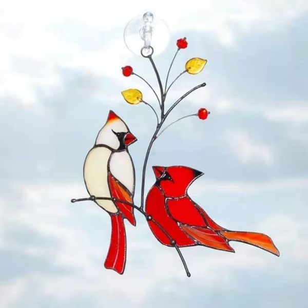 Pair of Cardinal bird stained ornament