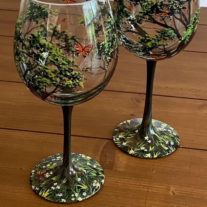 Four Seasons Tree Wine Glasses - Hand Painted Art 8 Reviews