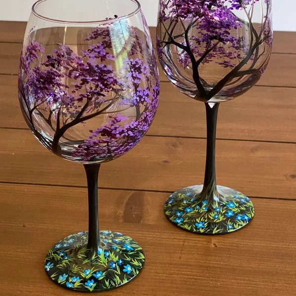 Four Seasons Tree Wine Glasses - Hand Painted Art 8 Reviews