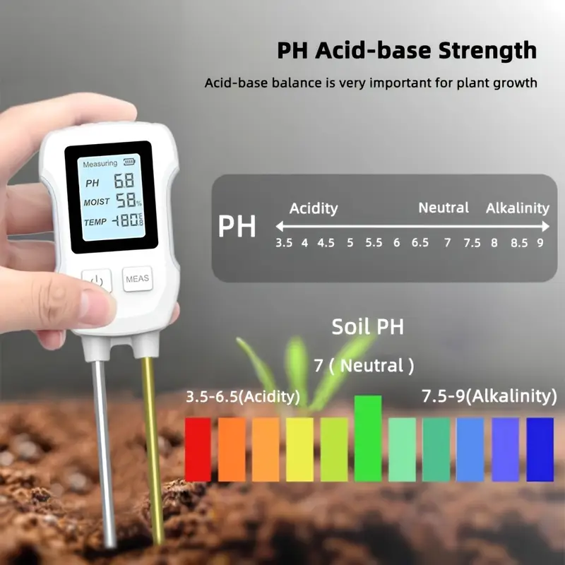 3-in-1 Soil Tester with LCD Display - Accurate pH, Moisture & Temperature Readings