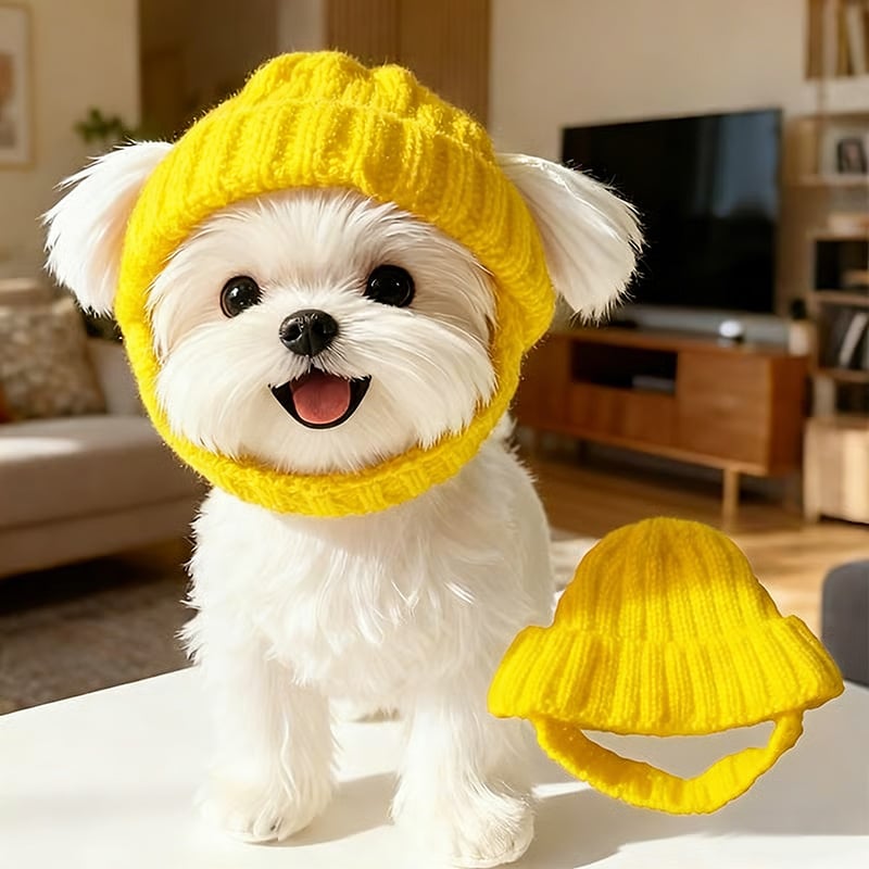 🐾Red Wool Knit Dog Beanie with Ear Flaps – Warm Winter Hat