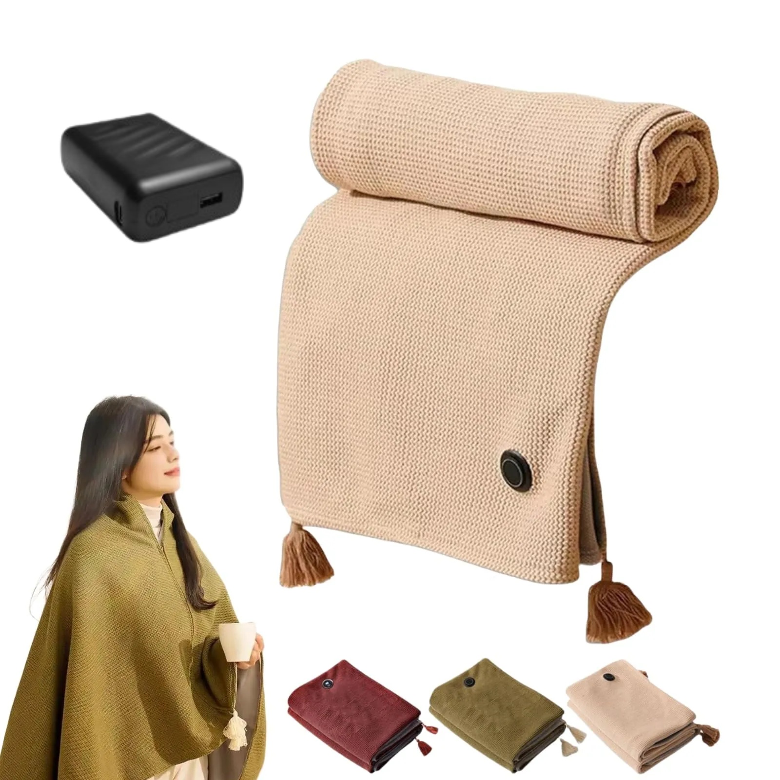 Portable Soft Zipper Electric Heated Blanket Shawl