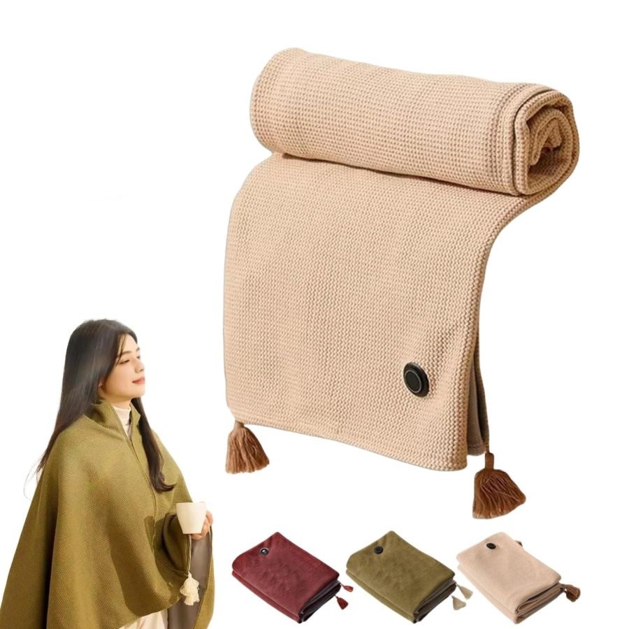 Portable Soft Zipper Electric Heated Blanket Shawl