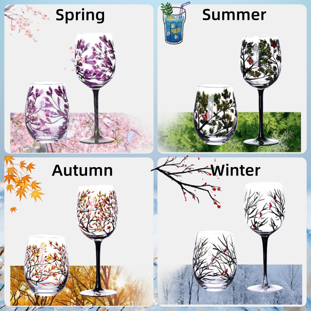 Four Seasons Tree Wine Glasses - Hand Painted Art 8 Reviews