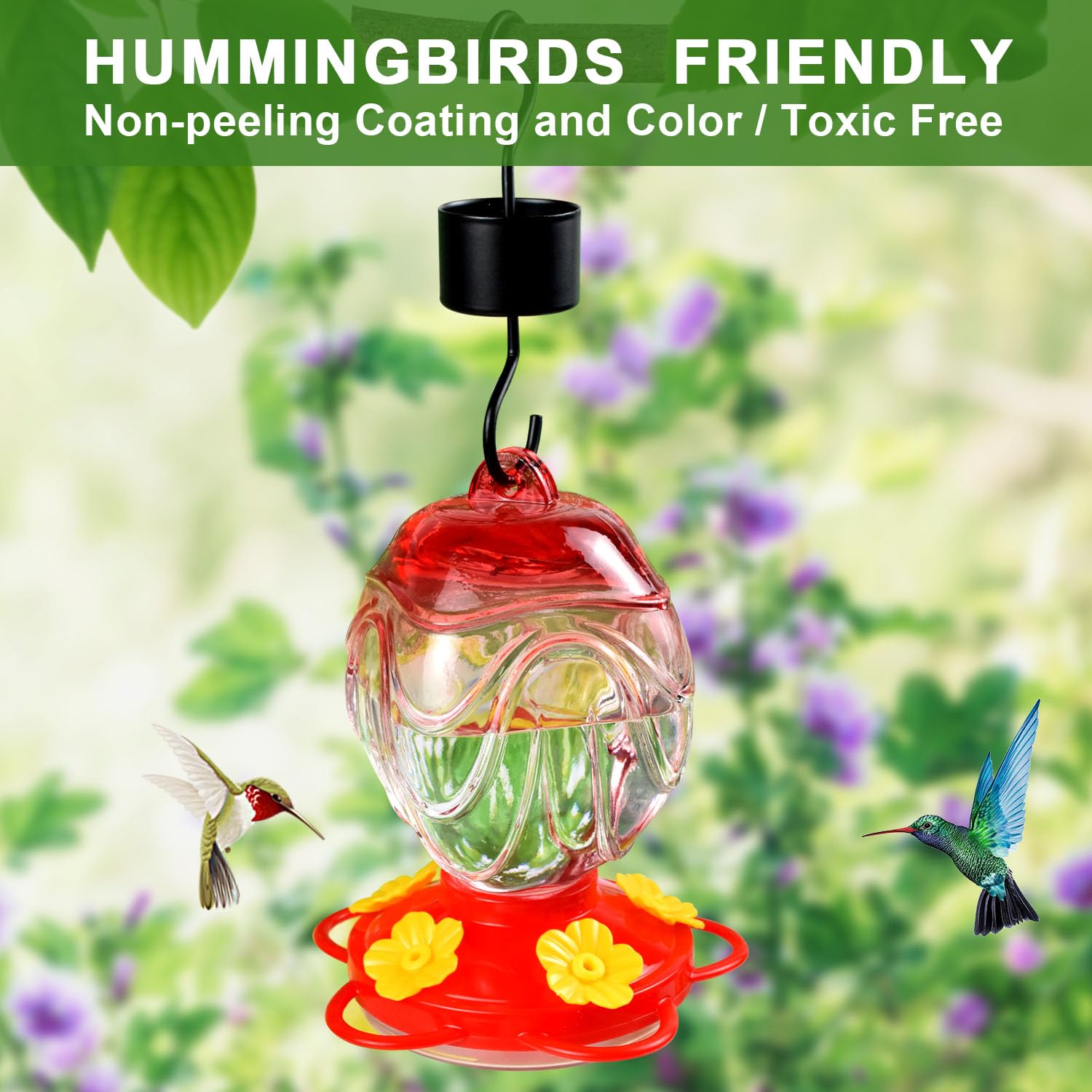 Glass Hummingbird Feeders for Outdoors Hanging 15oz