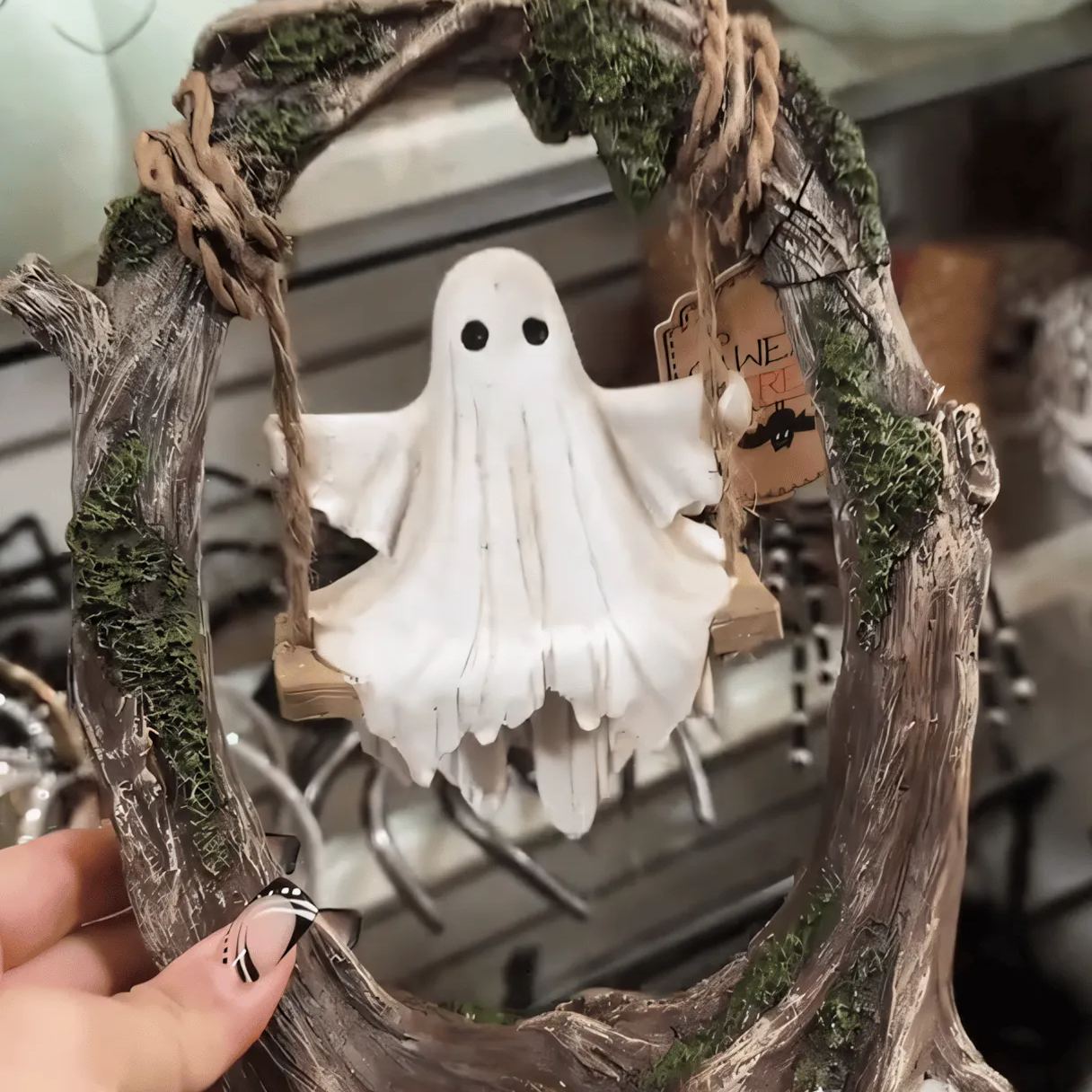 👻Swinging Shadows: Ghost on a Tree Swing