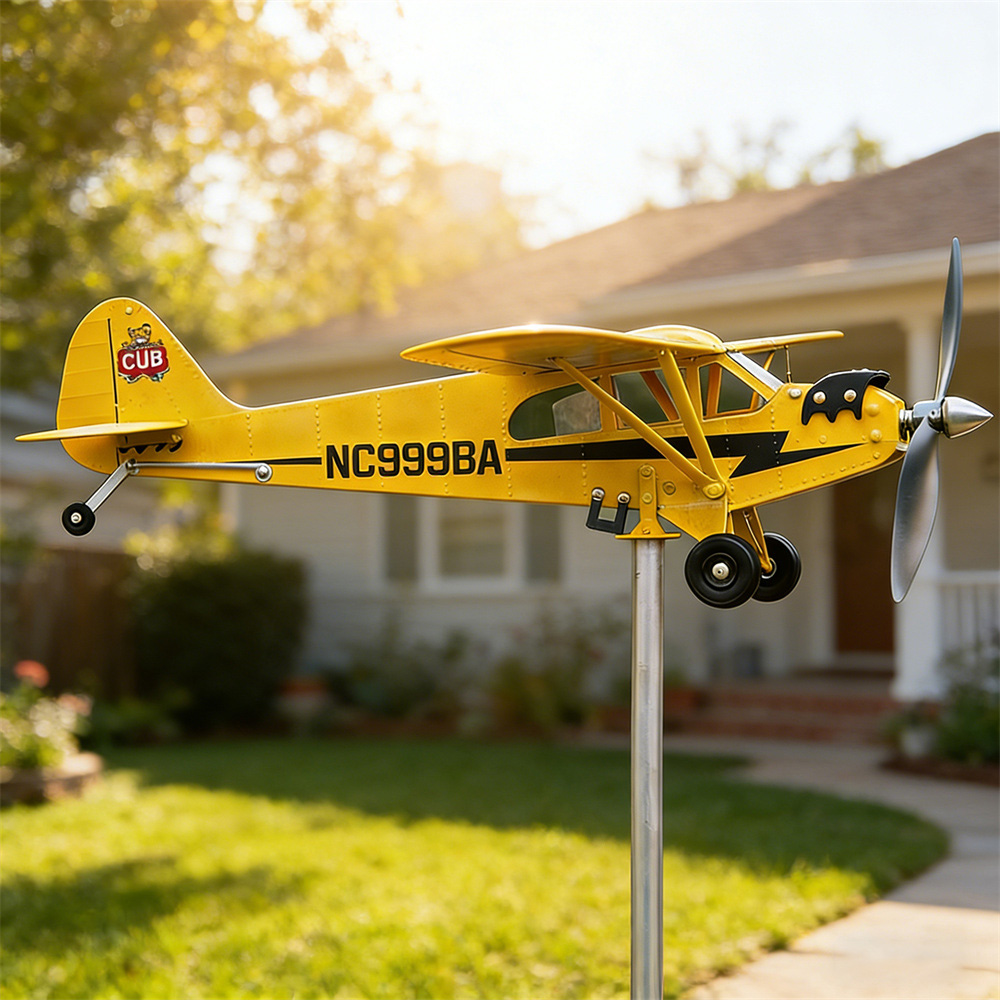 Piper Cub Vintage Metal Airplane Garden Wind Spinner