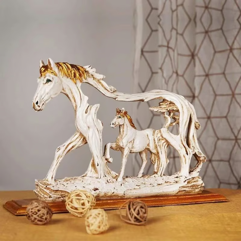 🐴Galloping Horse Statue With Pony Figurine