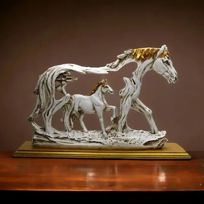 🐴Galloping Horse Statue With Pony Figurine