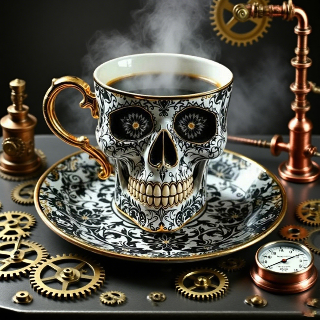 Ornate Gold-Trimmed-Skull Coffee Mug