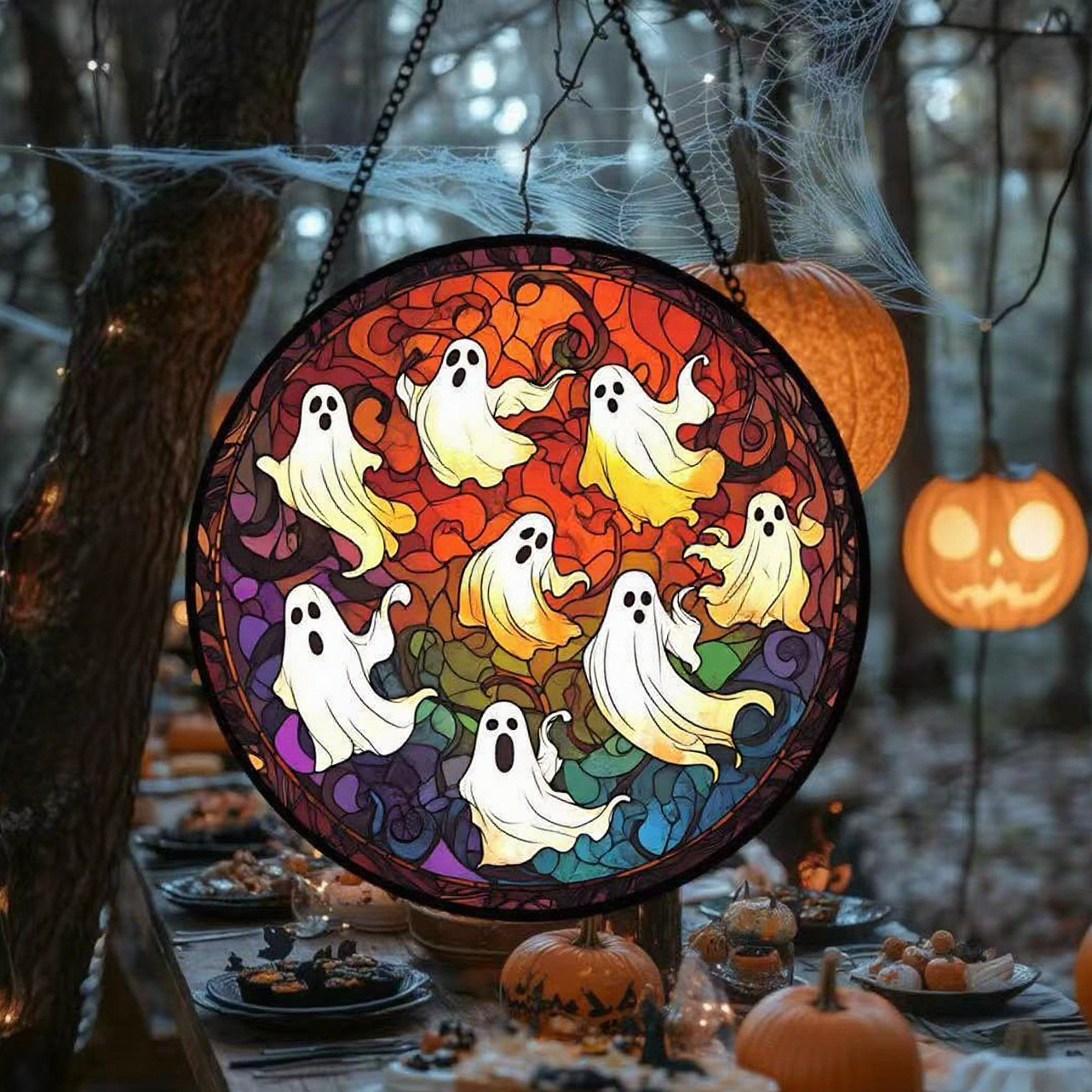 Hand-painted Halloween Stained Glass Suncatcher