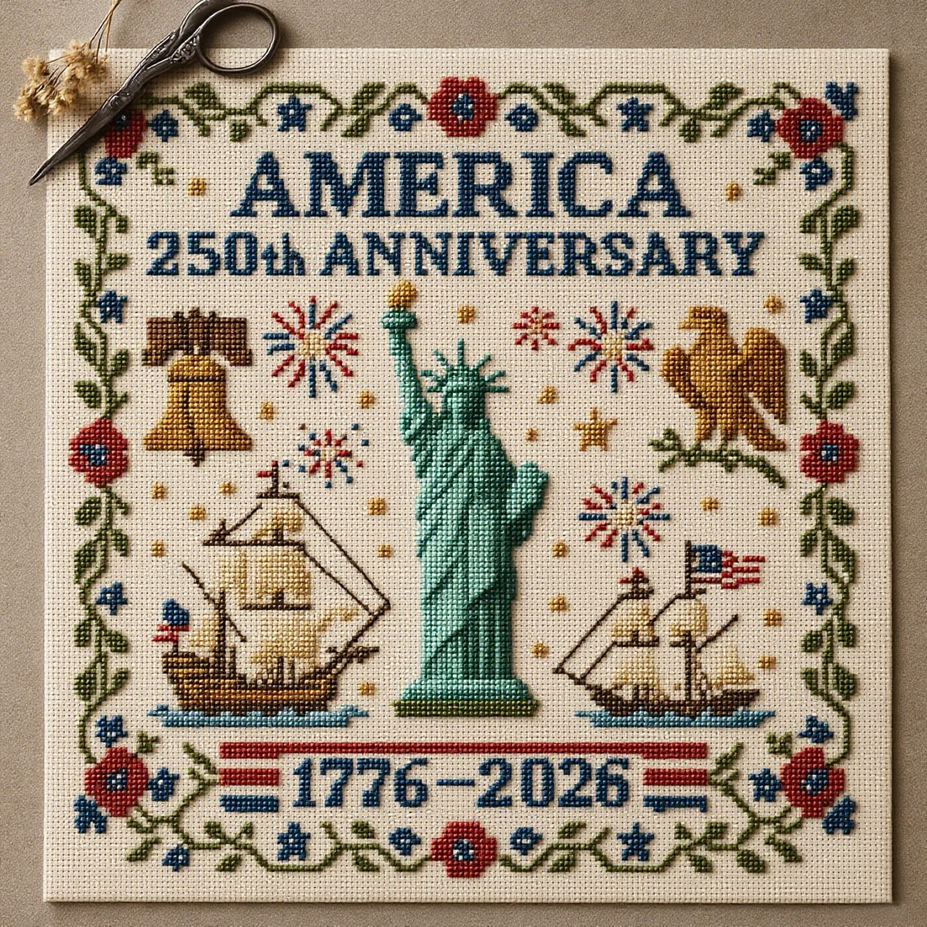 🎁US 250th Anniversary Cross Stitch Kit