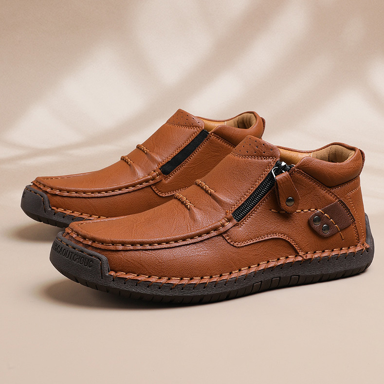 ⏰Limited Time Sale 50% OFF-Men’s Handmade Premium Leather Slip-On Driving Boots – Wide Toe, Arch Support